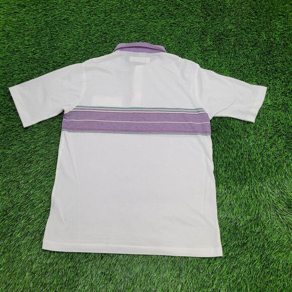 Vintage 90s Arrow MOD Polo Shirt M/L 21x28 Whtie Purple - Picture 2 of 12